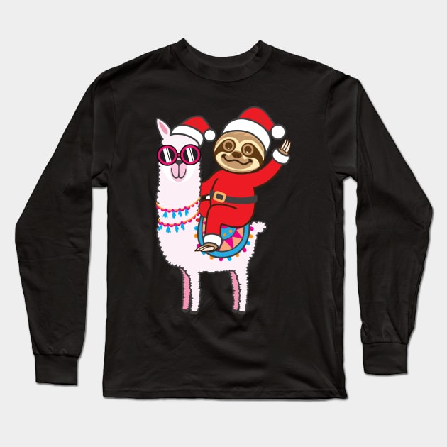 Sloth Santa Llama Long Sleeve T-Shirt by Plushism